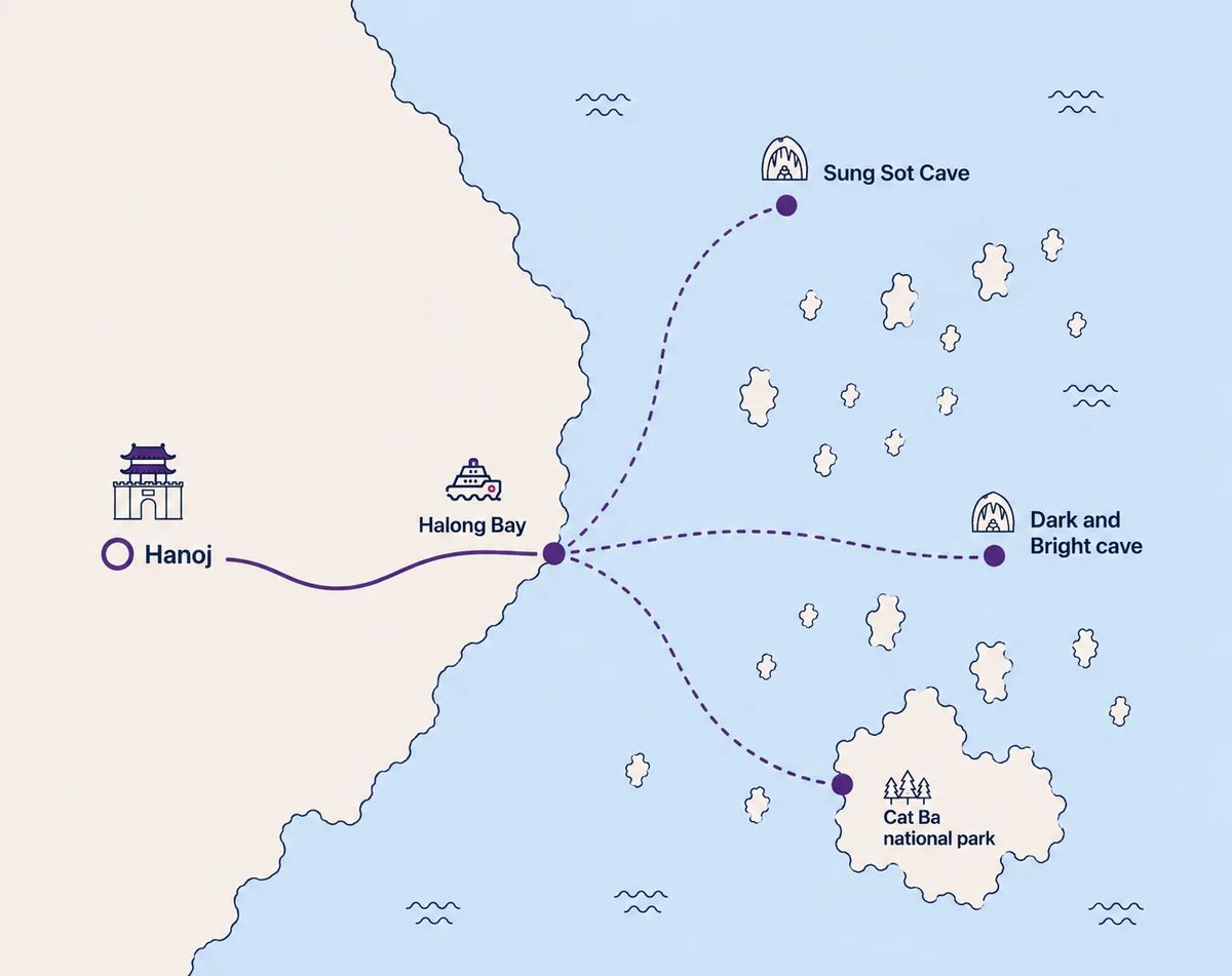 Mapa trasy – Ha Long Bay & Cat Ba Island