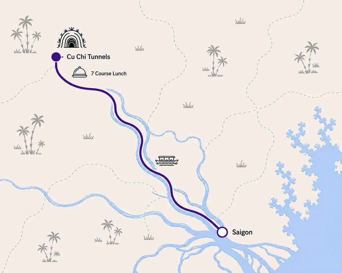 Mapa trasy – Cu Chi Tunnels by Speedboat from Saigon