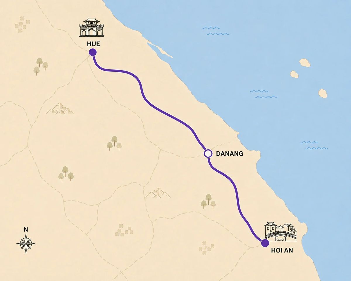 Mapa trasy – Central Vietnam Explorer — Hoi An, Hue & Da Nang