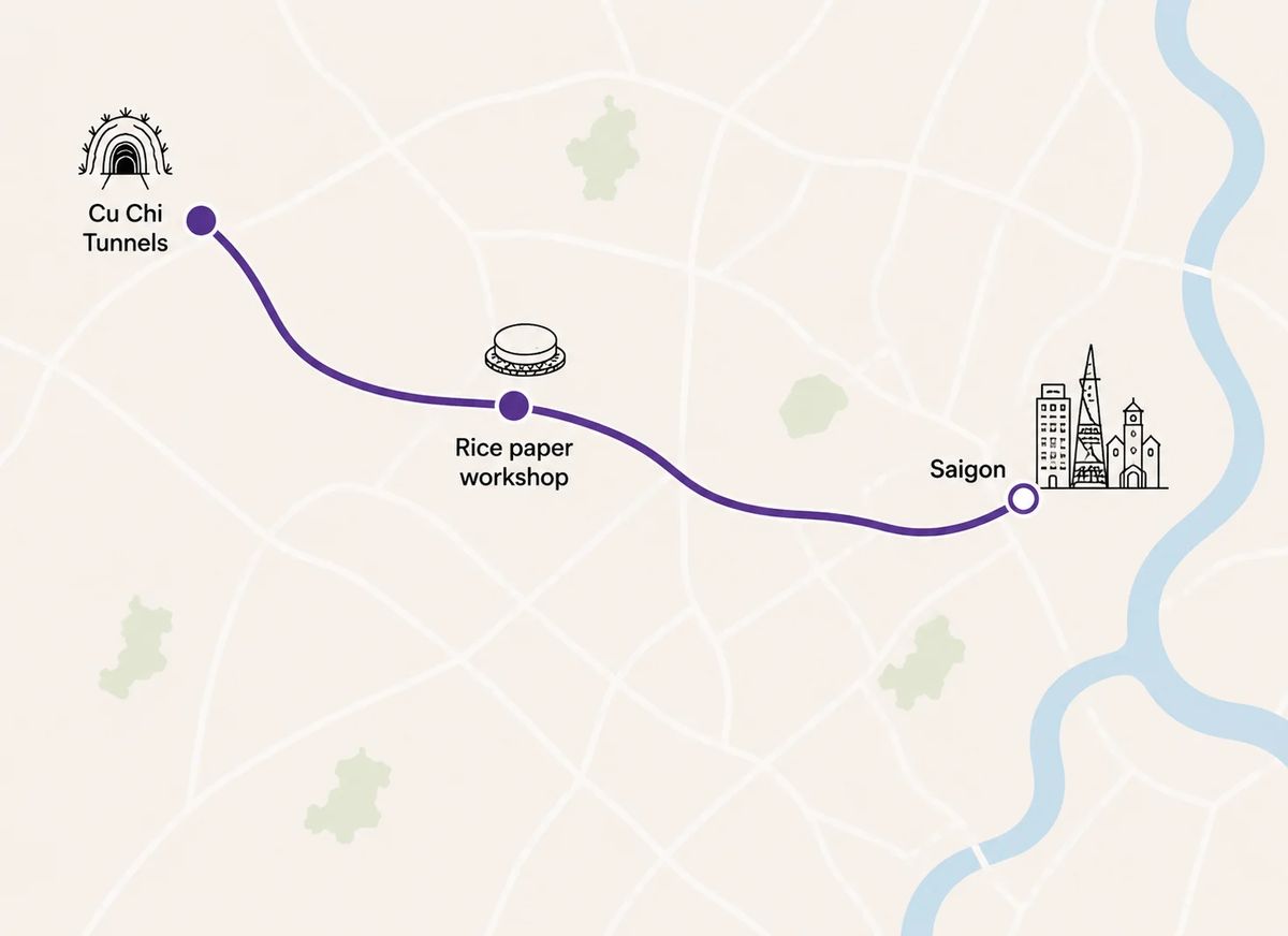 Mapa trasy – Cu Chi Tunnels Half-Day Tour from Saigon