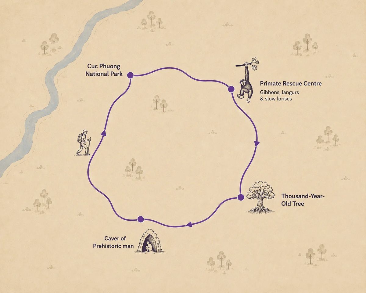 Mapa trasy – Cuc Phuong Day Tour: Rescue Centre, Jungle Trek & Prehistoric Cave