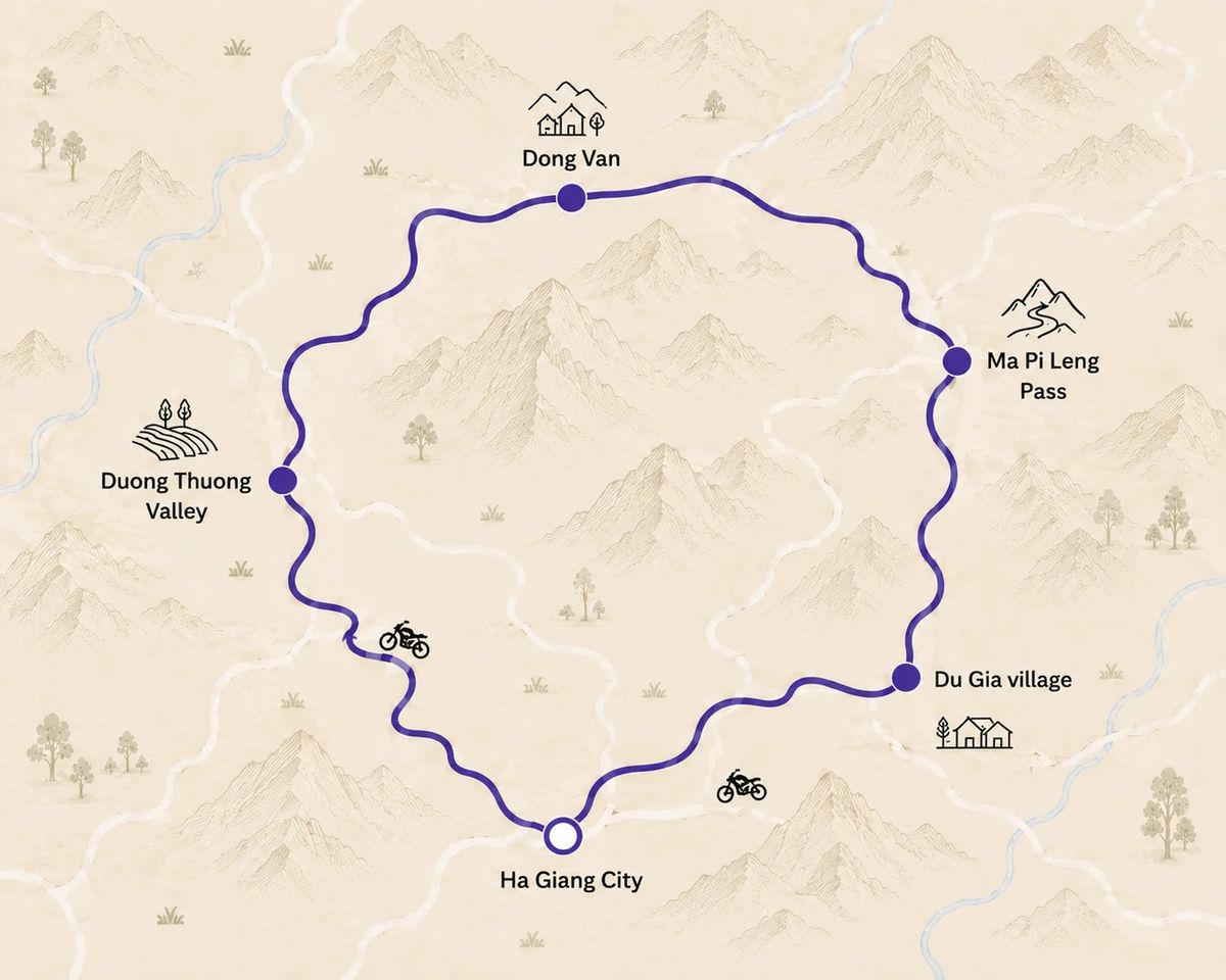 Mapa trasy – Ha Giang Loop: 3-Day Easy Rider Motorbike Tour