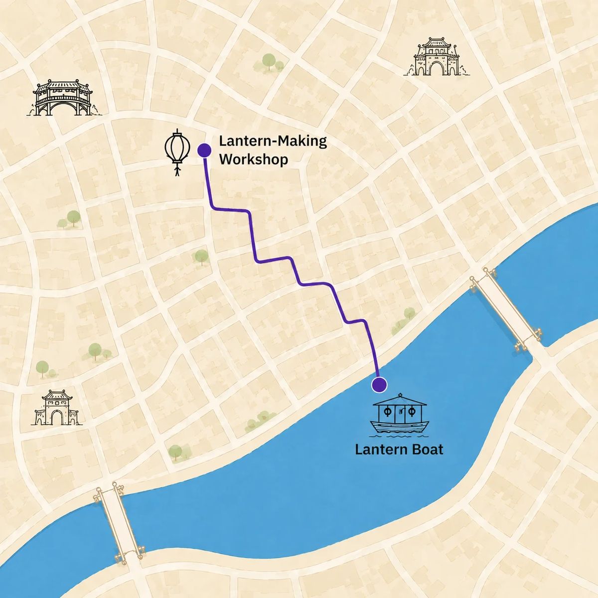 Mapa trasy – Hoi An Lantern Workshop and Evening Boat on the Thu Bon