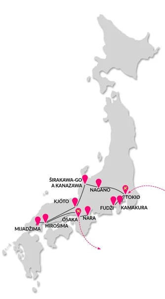 Mapa trasy – Velká cesta Japonskem