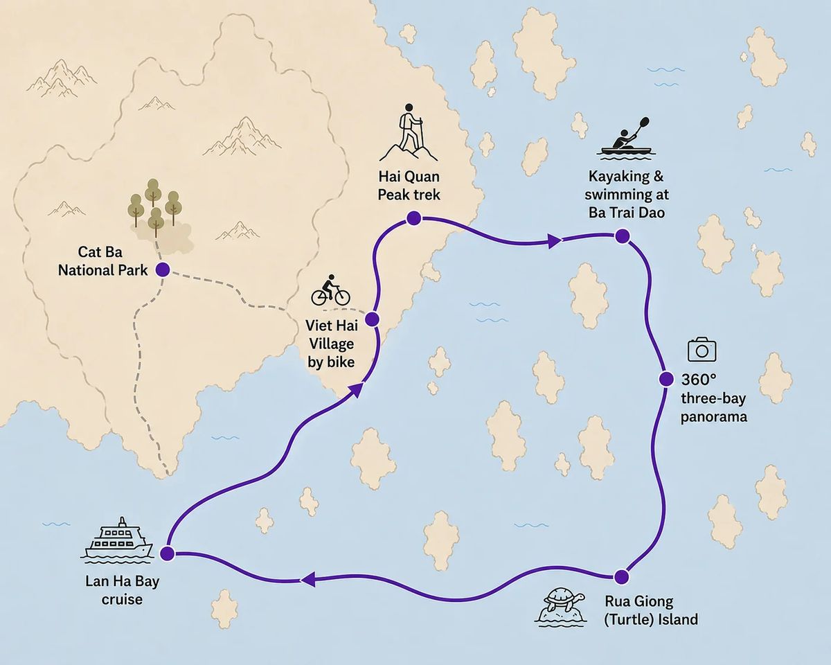 Mapa trasy – Cat Ba All-in-One Day Tour: Lan Ha Bay & Viet Hai