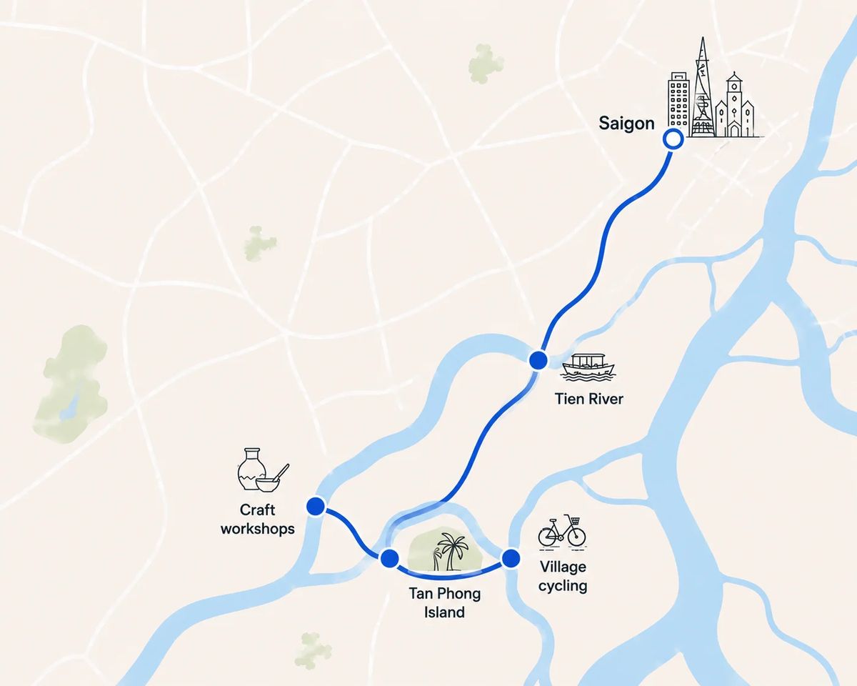 Mapa trasy – Cai Be and Tan Phong Island: Mekong Delta Day Tour