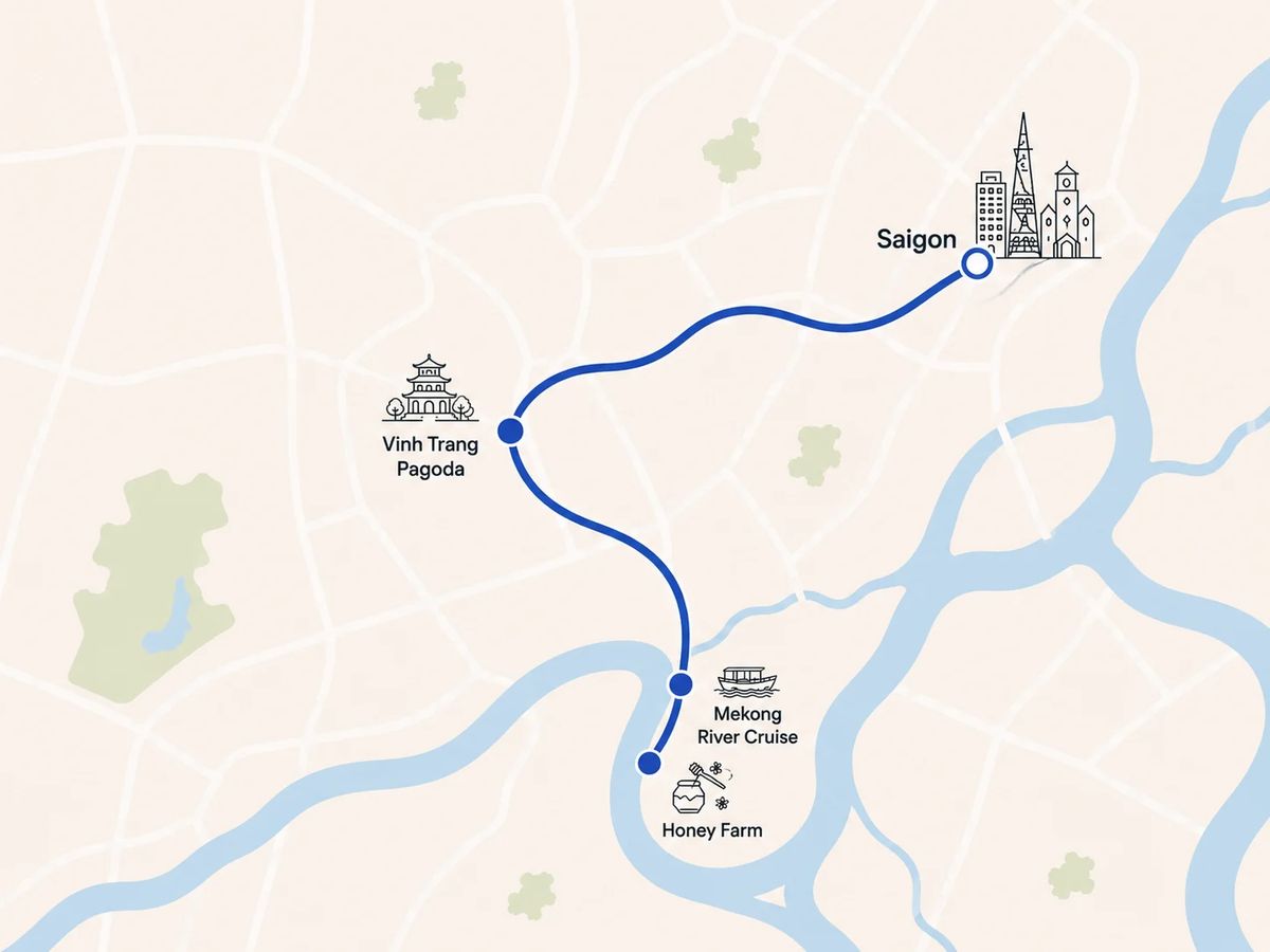 Mapa trasy – Classic Mekong Delta Day Tour: My Tho and Ben Tre