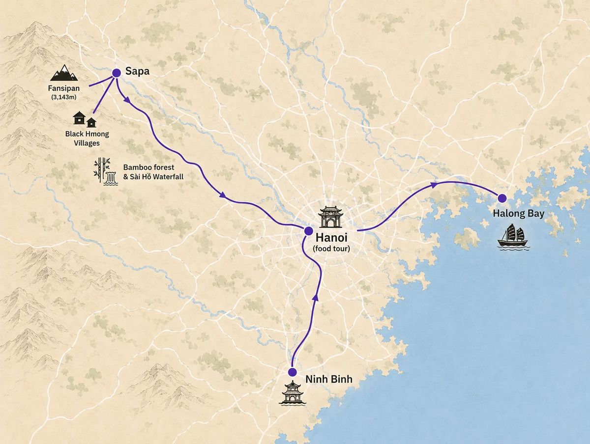 Mapa trasy – 7 Days in Northern Vietnam: Hanoi, Sapa, Ha Long Bay & Ninh Binh