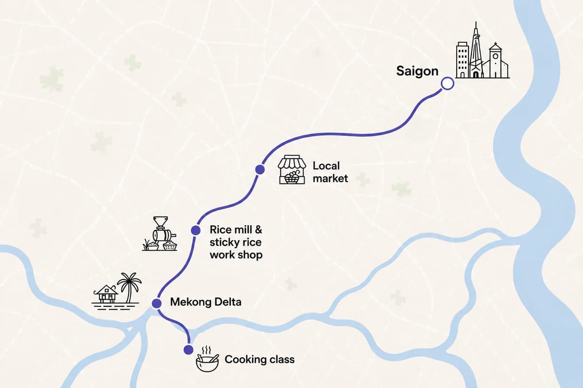 Mapa trasy – A Day as a Mekong Fisherman and Farmer