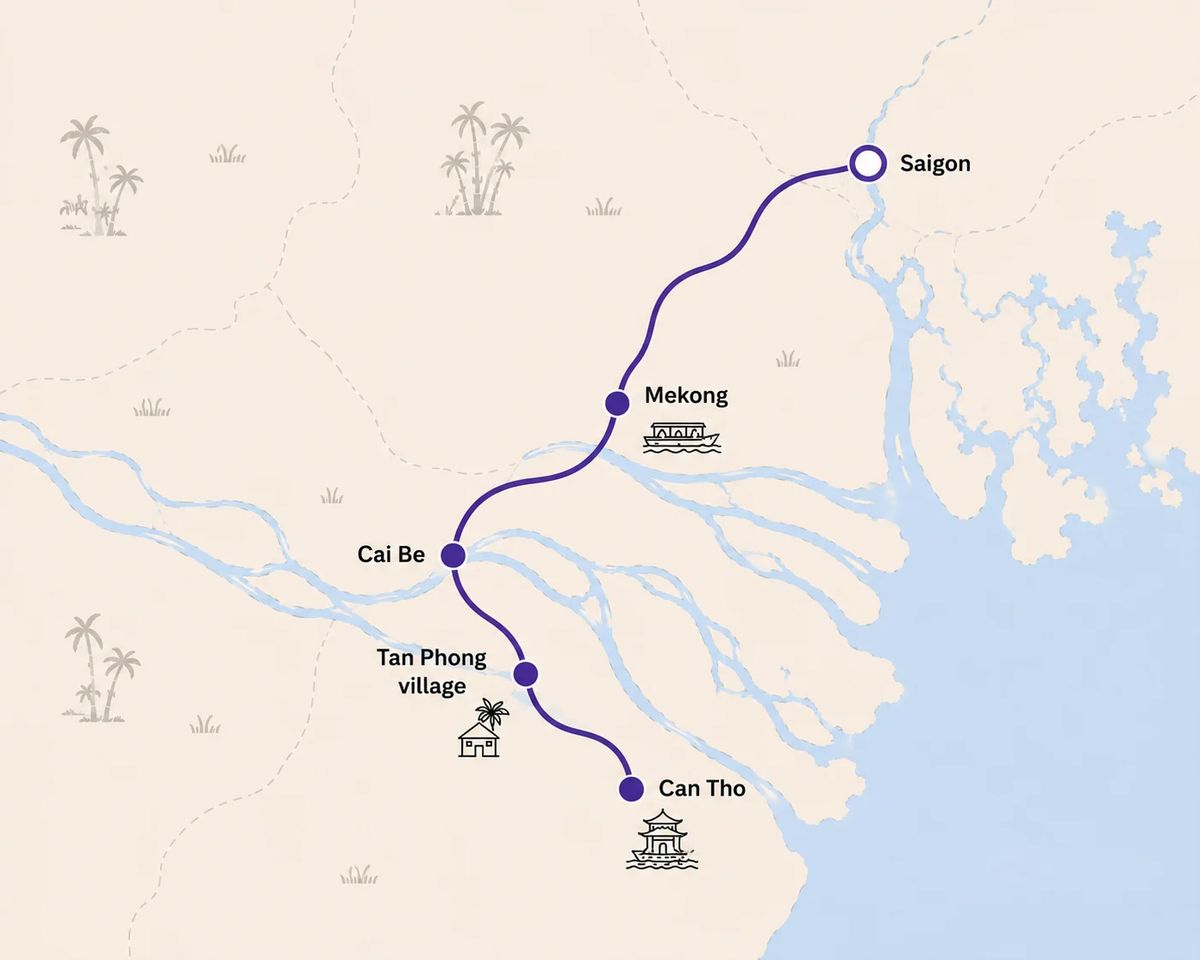 Mapa trasy – Mekong Eyes Classic: 2 Days 1 Night on the Delta