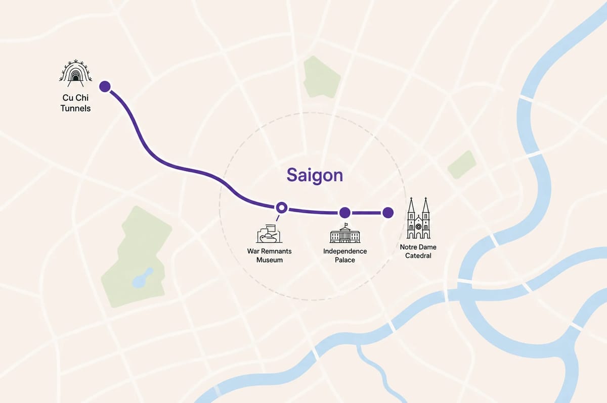 Mapa trasy – Saigon City and Cu Chi Tunnels Full Day Tour