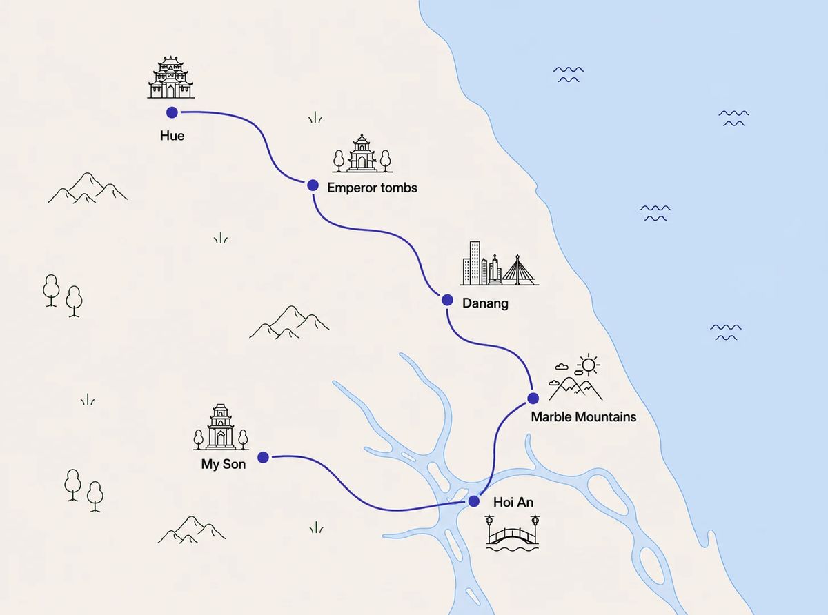 Mapa trasy – Central Vietnam Discovery