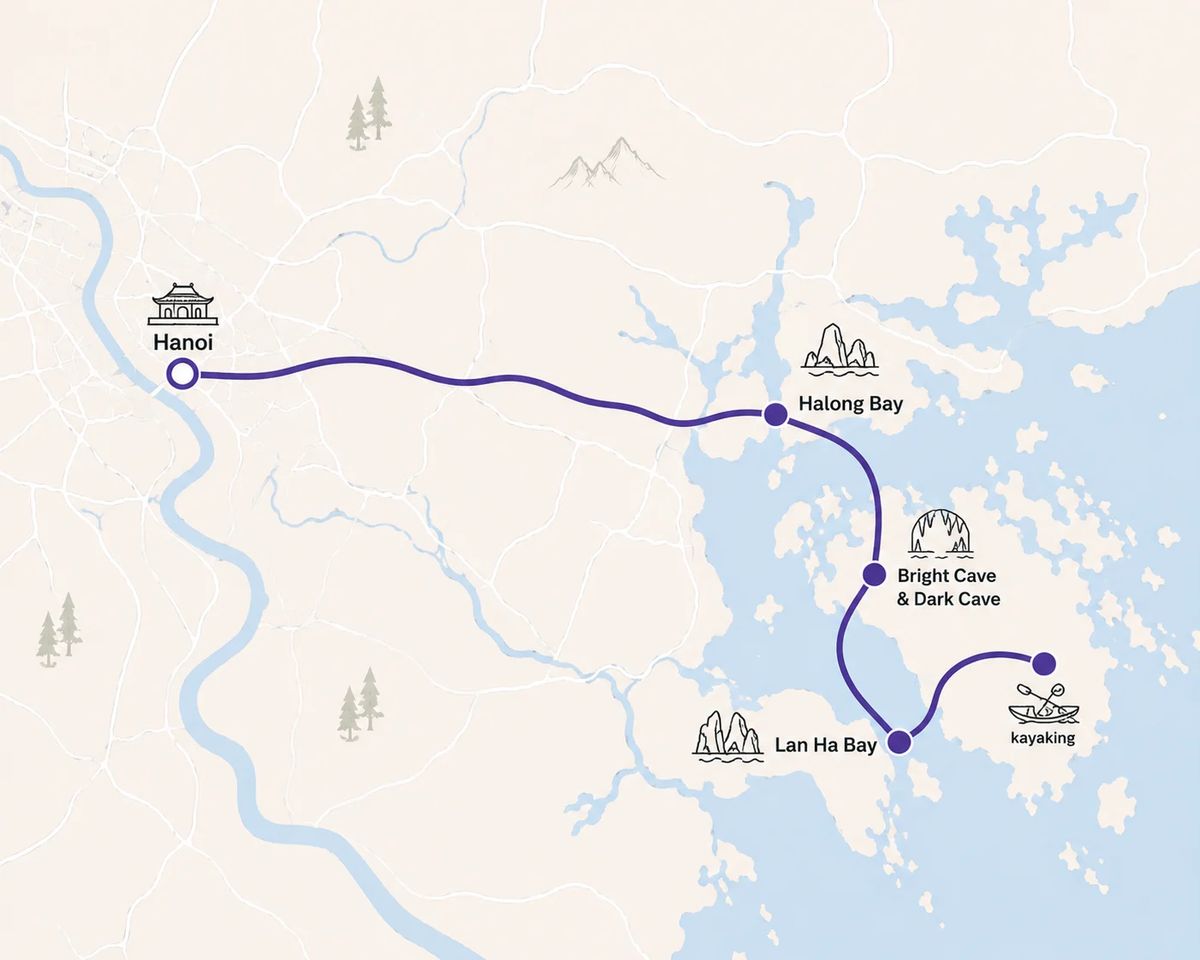 Mapa trasy – Aspira Cruise: 2 Days 1 Night on Lan Ha Bay