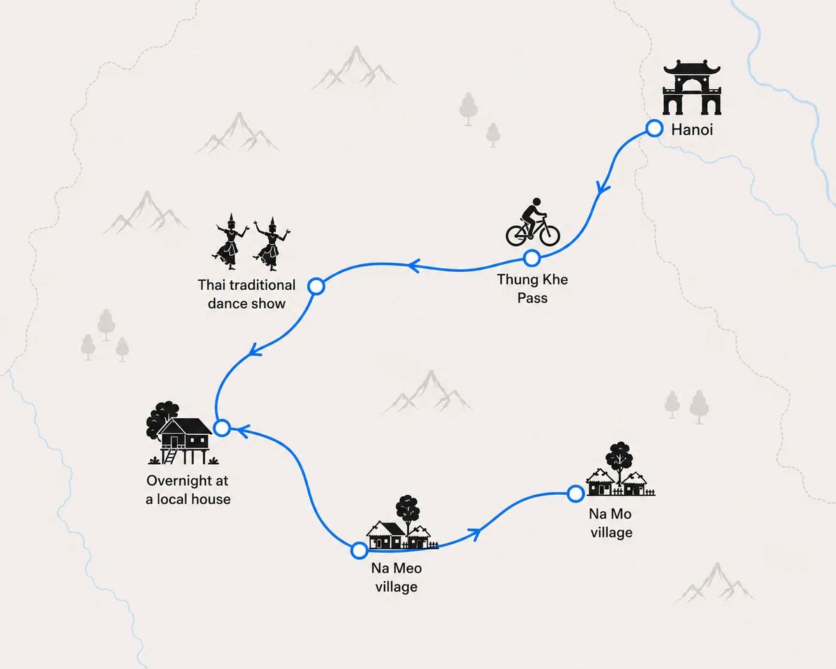 Mapa trasy – Mai Chau Adventure: 2-Day Stilt House Stay and Remote Village Walk