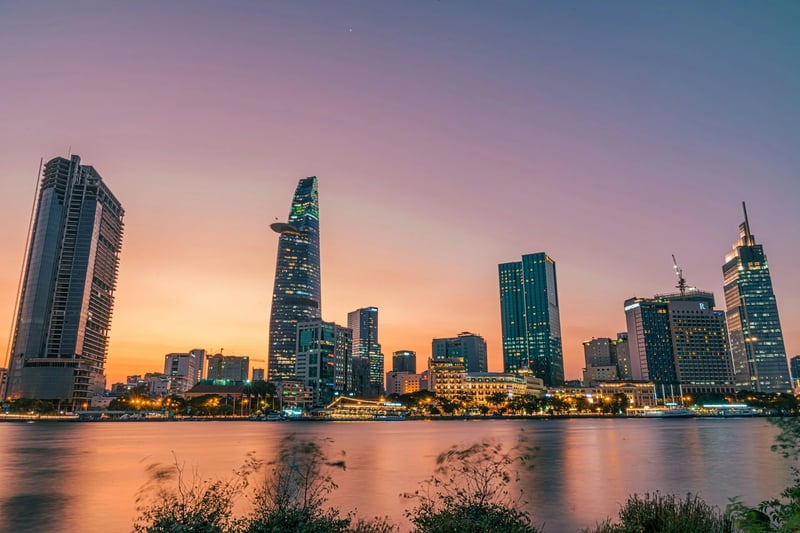 Sunset river and skyline